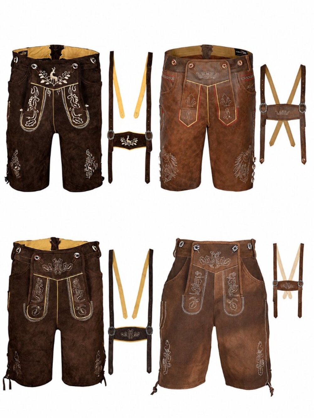 Men’s Bavarian Lederhosen Shorts Oktoberfest Suede Leather Suspenders
